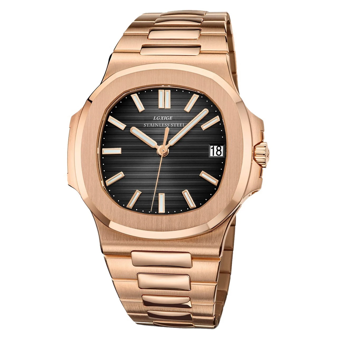 2024 Men Rose Gold Quartz Watches Sport Business Luxury Brand Stainless Steel Male Fashion Nautilus Wrist Clock Dropshipping