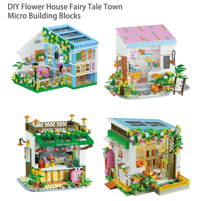 

MOC Flower House Fairy Tale Town Micro Building Blocks Children DIY Mini Bricks Constructor Kids Educational Toy Girls Gifts