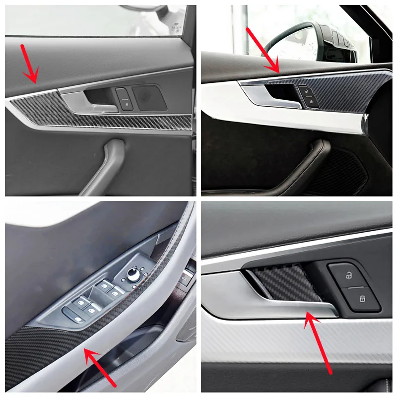 

Car Door Bowl Handle Windows Control Panel Modification Cover Trim Strips Stickers For Audi A4 B9 2017 Car Interior Accessories