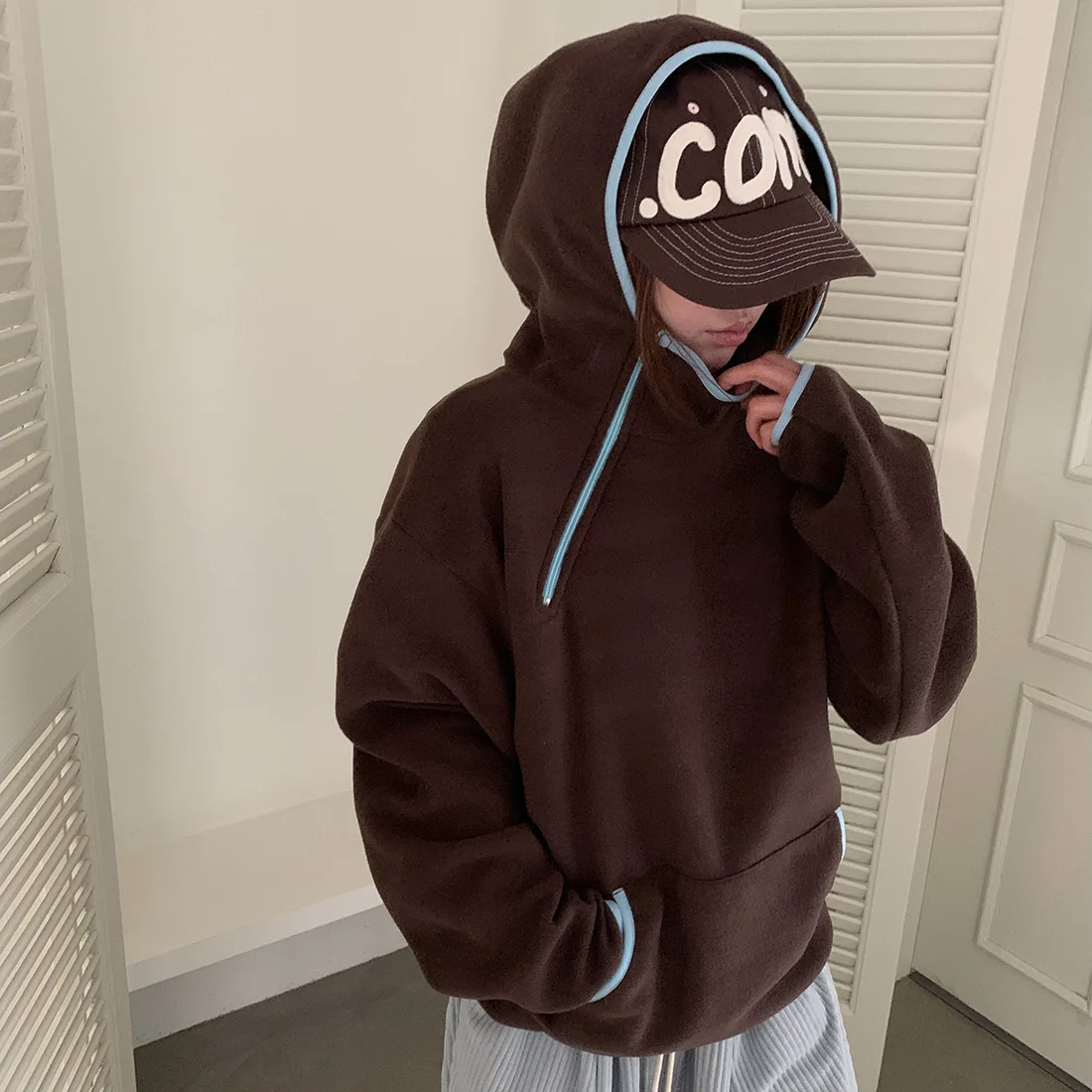 Faionable Double-Sided Fce Hoodie Sweatirt Women's Loose Casual Versatile Top Autumn Winter New Arrival Street Sle