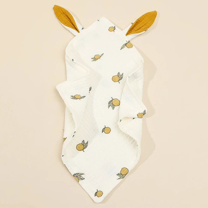 Soft Printed Baby Cuddle Cloths Cotton Muslin Bunny Ears Baby Comforter bibs Saliva Towel Security Blanket Soothe Appease Towels