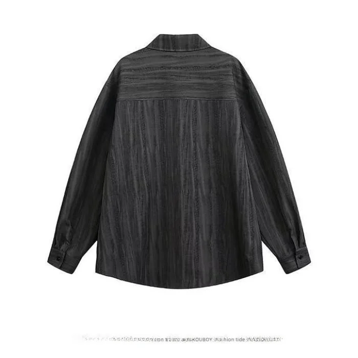 เสื้อคลุมผู้ชายลายทางย้อมสีสไตล์อเมริกัน แขนยาว ทรงหลวม สวมใส่สบาย เหมาะสำหรับฤดูใบไม้ร่วง ใช้งานได้หลากหลาย เนื้อผ้าเบา