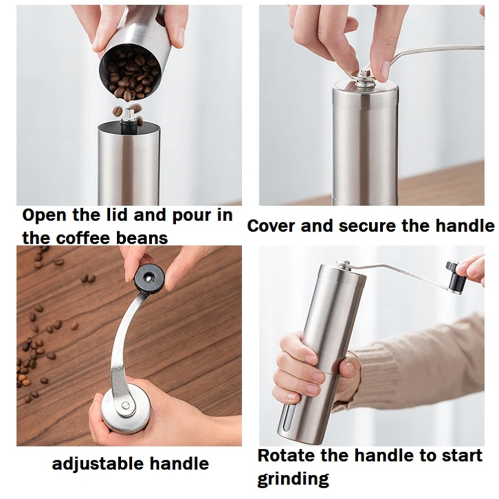 Home Portable Manual Coffee Grinder Hand Coffee Mill with Ceramic Burrs 6/8 Adjustable Settings Portable Hand Crank Tools