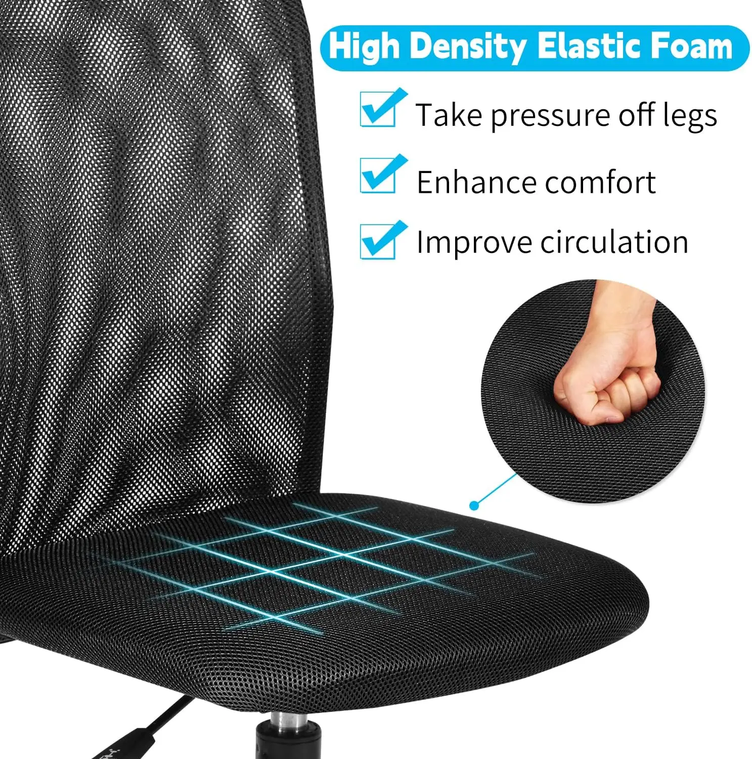 

Modern Ergonomic Mesh Office Chair, Black, Armless, Breathable, Adjustable Height, Swivel, Wheels, Lumbar Support
