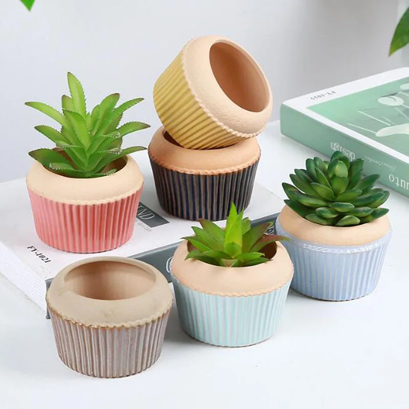 Creative Cake Cup Ceramic Fleshy Plant Pot Flower Pot Breathable Vase Bonsai Pot Desktop Ornaments Garden Home Decor