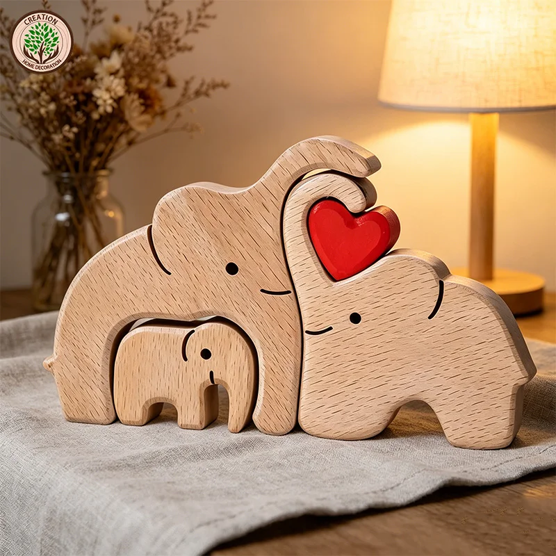 Wooden Puzzles Elephant Family Free Custom Animal Puzzles for Mom Family Friends Warm Holiday Gifts