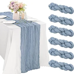 6Pcs Dusty Blue Cheesecloth Table Runners Wrinkled Cheese Cloth for Weddings Birthday Party Baby Shower Dining Table Decorations