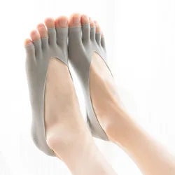 Calcetines invisibles sin dedos con 5 dedos para mujer, medias de seda con punta abierta de malla de nailon, calcetines invisibles transpirables de terciopelo fino de verano con dedos de los pies