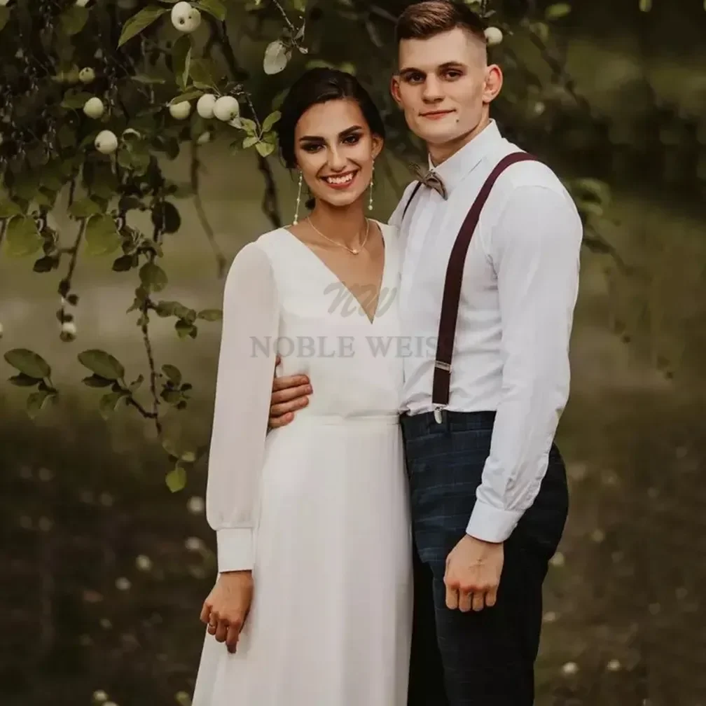 Wedding Dress V-neck Chiffon Boho Wedding Dress A-LINE Floor-Length Wedding Dresses for Women customized image 4