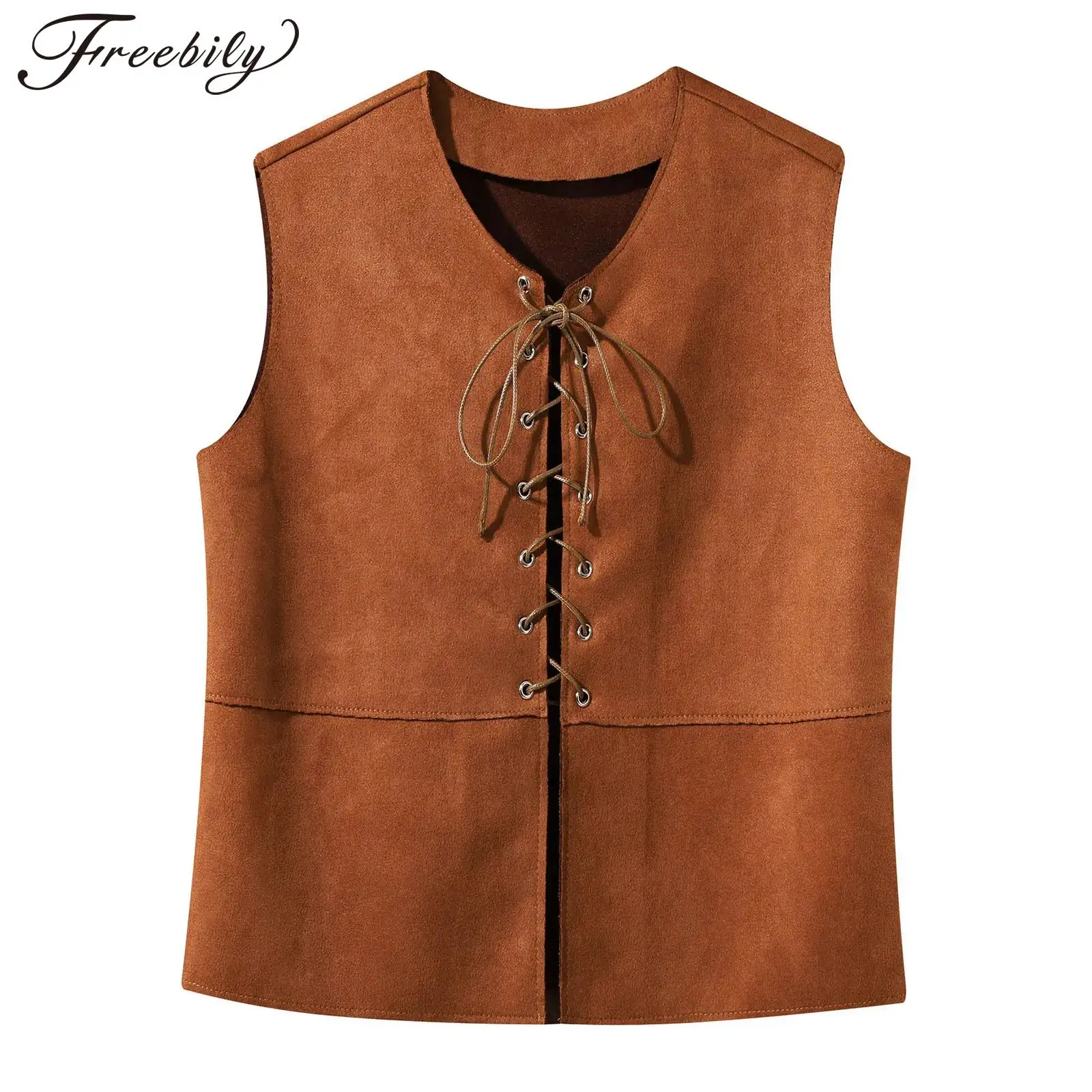 

Boys Girls Medieval Renaissance Vest Halloween Pirate Western Cowboy Cosplay Costume Lace Up Gothic Steampunk Waistcoat