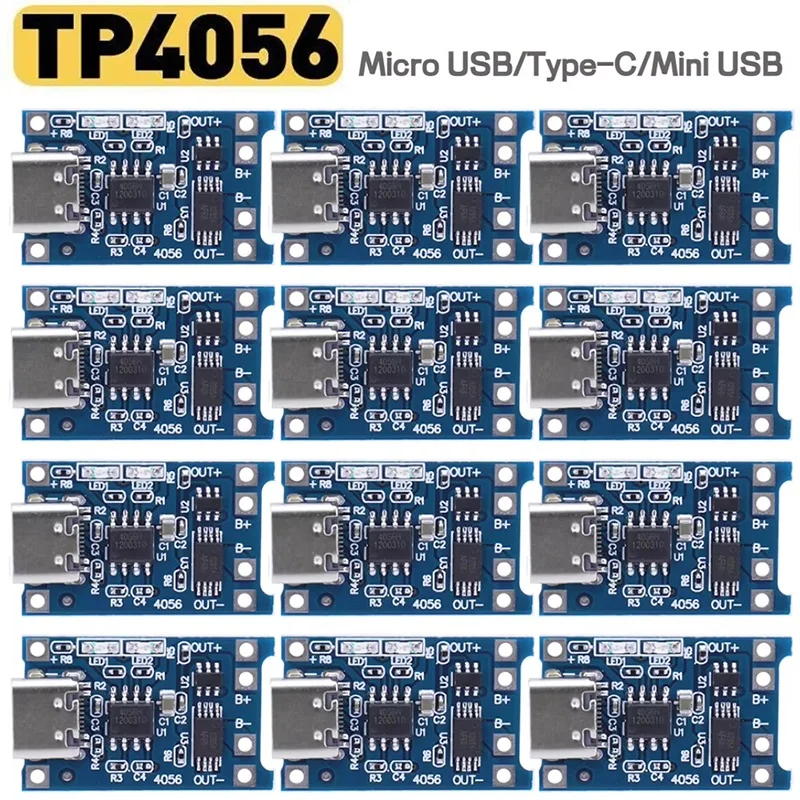 Type-C/Micro USB/Mini USB 5V 1A 18650 TP4056 Lithium Battery Charger Module Charging Board With Protection Dual Functions Li-ion