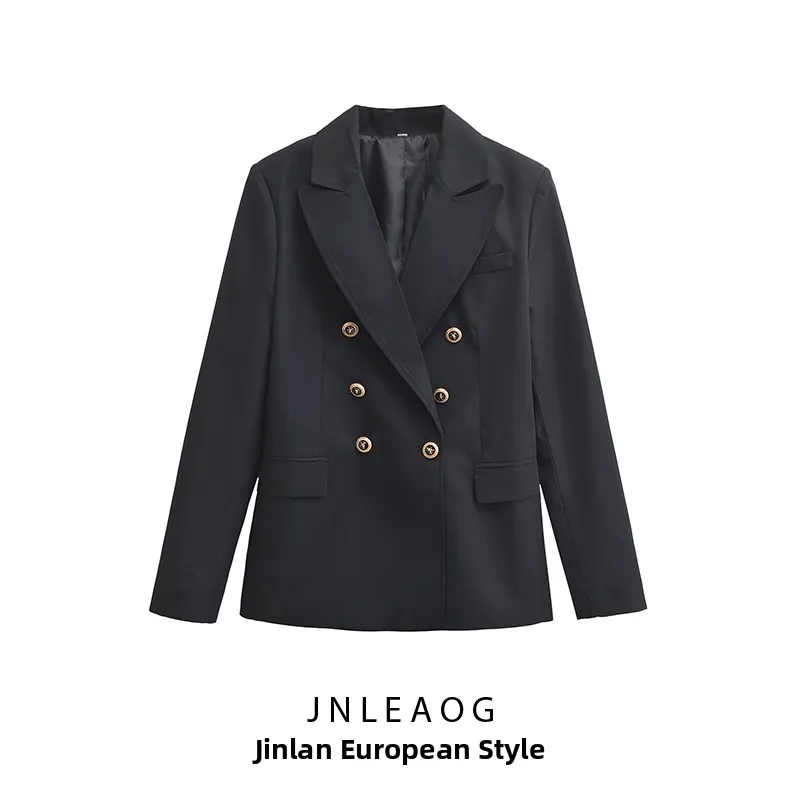 

JNLEAOG модный приталенный двубортный костюм Jaet женский осенний новый повседневный длинный свек пальто из полиэфирного волокна
