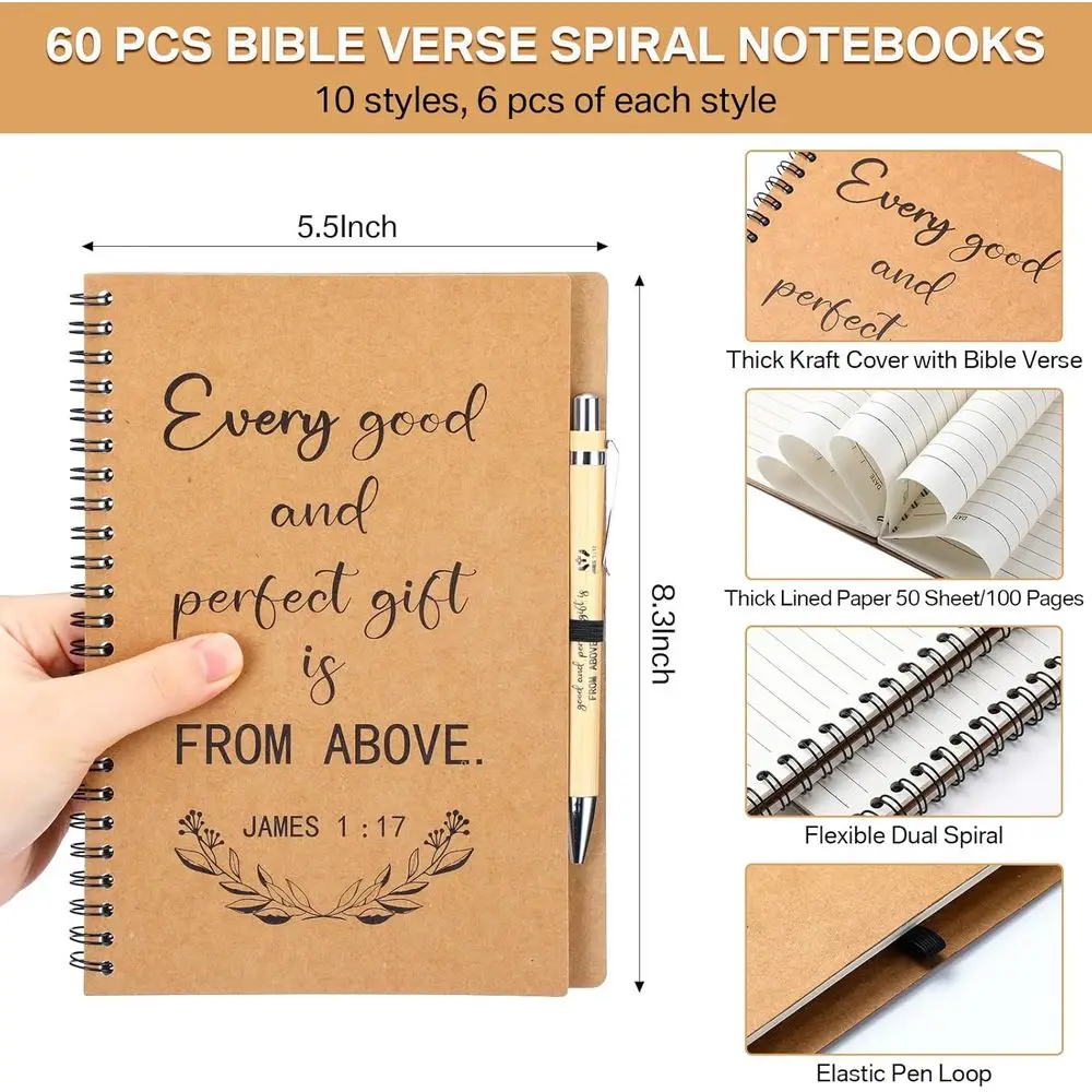 Bulk Christian Spiral Notebooks & Pens - 120 Pcs Bible Journals & Prayer Pens for Church Staff, Teachers, & Holiday Gifts