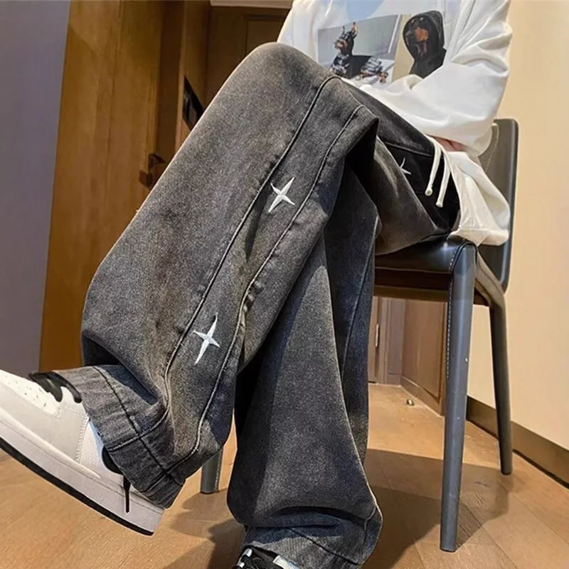 

Джинсы с вышивкой, свободные брюки с широкими штанинами, весна-осень, новая модная коллекция, удобные, стильные, повседневные, универсальные.