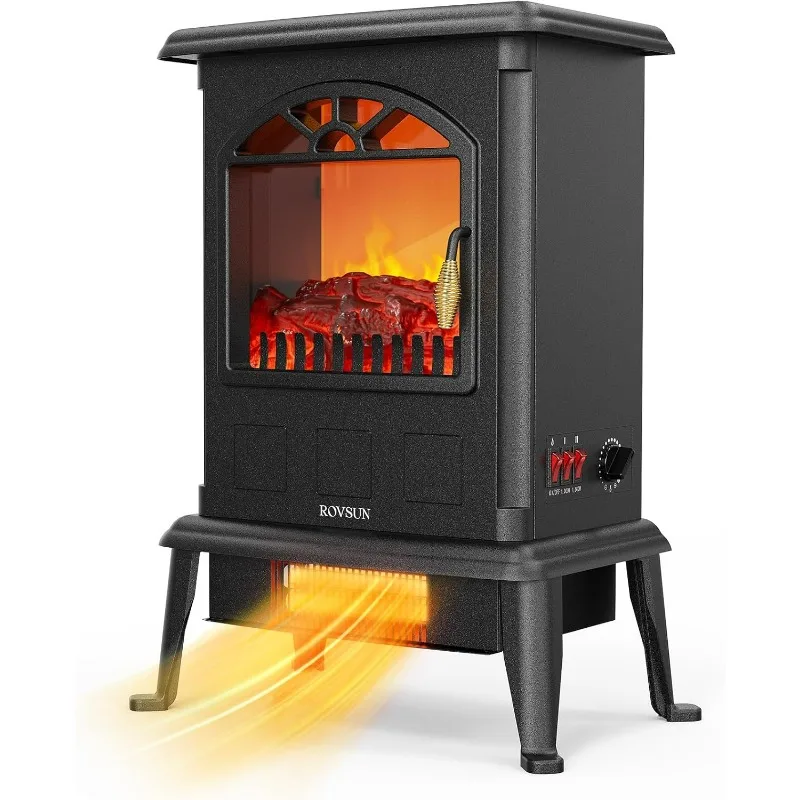 

22.4" H Electric Fireplace Stove, 1000W/1500W Freestanding Electric Heater with Realistic Flame Effect, Adjustable Temperature