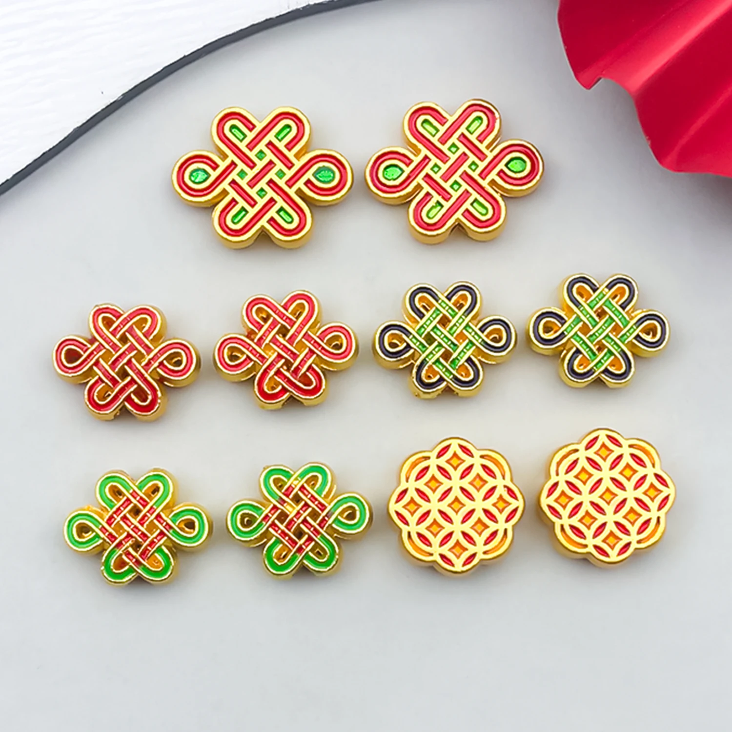 Set de 10 Cuentas Espaciadoras de Aleación Vintage con Diseño de Gota de Aceite y Nudo Chino para DIY, Pulseras, Collares, Pendientes y Accesorios de Joyería Fina