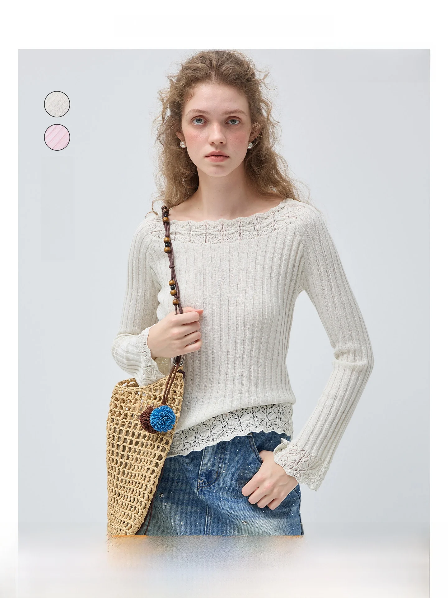 

Vega Chang Women's Lace Knitted Long Sve Base irt Spring Slimming Inner Wear Soft Comfortable Commute Sle Faionable