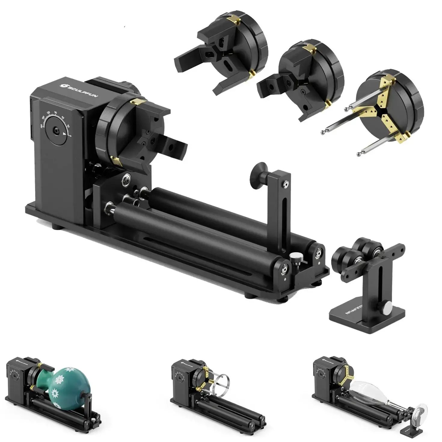 SCULPFUN RA Pro Max 4 in 1 Rotary Chuck Y-axis Rotary Roller Engraving Module with 180° Adjustable Angle for Cylindrical Objects