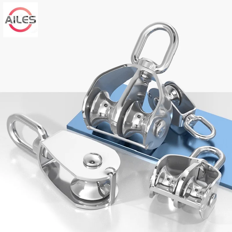 304 Stainless Steel Pulley M15 M20 M32 M50 M75 M100 Single Double Wheel Swivel Lifting Rope Pulley Set  Pulley Crown Block