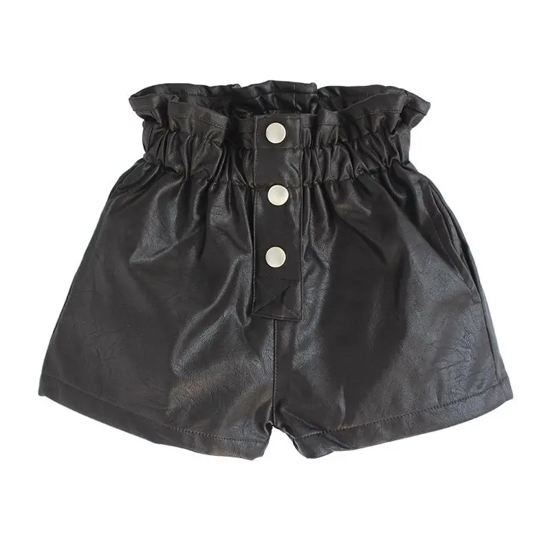 2022 Spring Summer Autumn Girls Fashion Pu Leather Shorts with Buttons