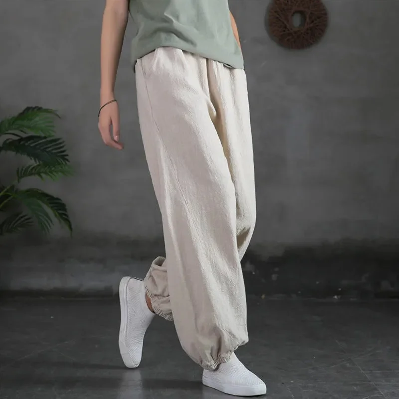 

Summer Lady Cotton Linen Large Size 4XL Pantalons Retro Femme Leisure Lantern Trousers 2025 Women Fashion Foot Binding Pants ﻿