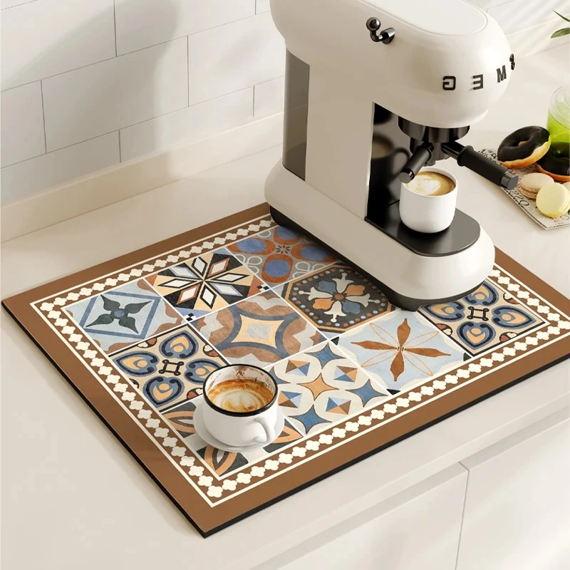 Kaffeemaschine Matte Retro Geschirr Trocknen Matten Für Küche Nicht-slip Ablassen Pad Schnell Trocknend Geschirr Tischset Geschirr Waschbar – Detail 13