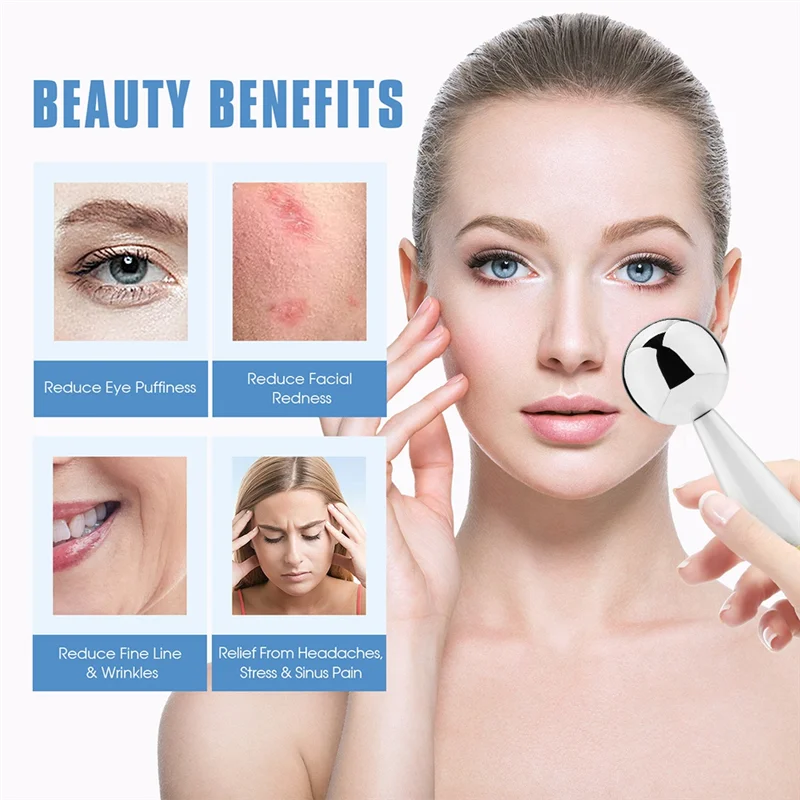 Able-globes de gelo para rosto e olhos, rolo de gelo de aço inquebrável giratório 360 para cuidados faciais, ferramenta ideal para cuidados com a pele