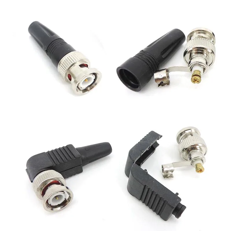 Bnc Male plug Connector right angle 90 degree adapter For Rg59 solderless Cable CCTV video balun no solder