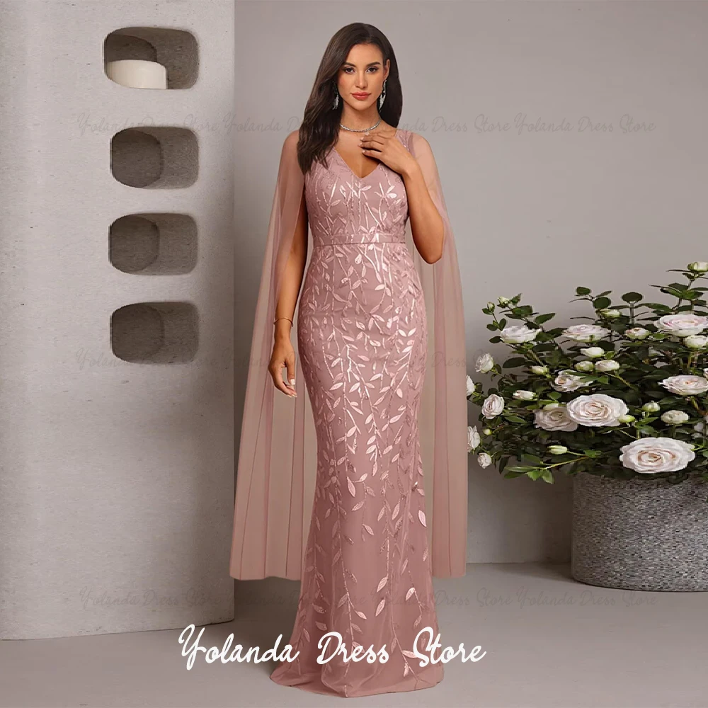 Yolanda Customized Gorgeous Mother of The Bride Dress 2026 New Sequins Appliques Mermaid V-Neck Long Formal Wedding Guest Dress