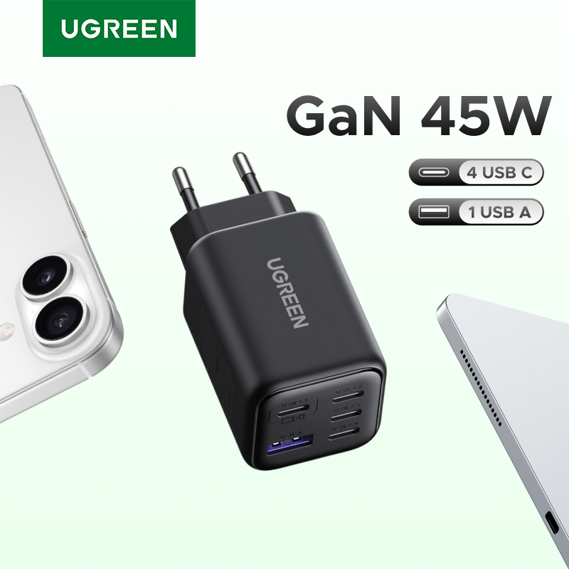  UGREEN 45W GaN Charger PD 3.0 UFSC PPS 5 Ports For iPhone 17 16 15 Pro Max Samsung S25 Xiaomi Tablet iPad Air USB C Fast Charger 