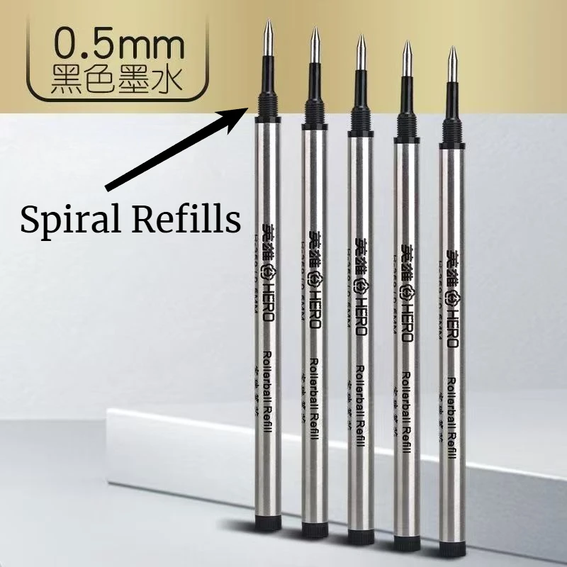 

Hero Replacement Gel Pen Refill Black 0.5/0.7mm Student School Rollerball Pen Universal Straight Plug/Spiral Pattern Black