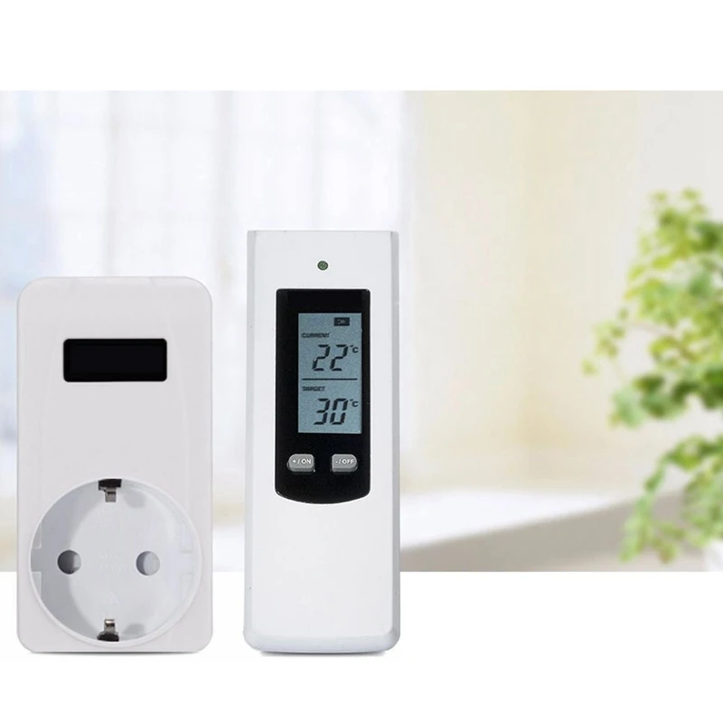 Temperature Wireless Thermostat Heating Socket And Remote Controller Plastic EU Plug