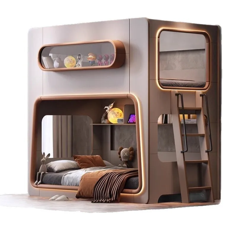 

Guardrail space capsule children's bed Small apartment children with wide bunk Siblings high and low get on and off the bed