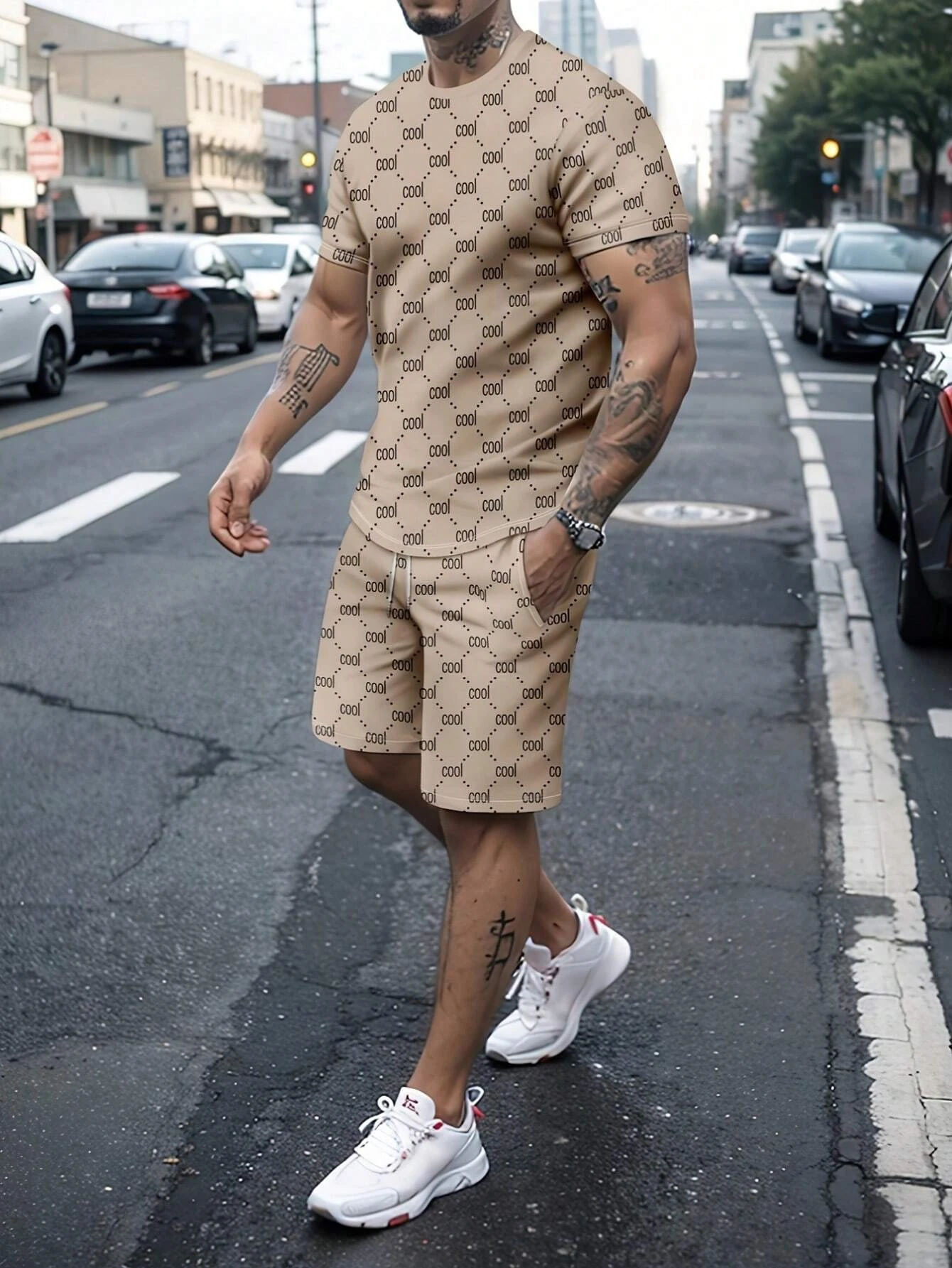 

2025 New Brand Trendy Summer Men's Set Hot Casual Fashion Sportswear Beach Printed Short-sleeved T-shirt Suit Jogging Men Set