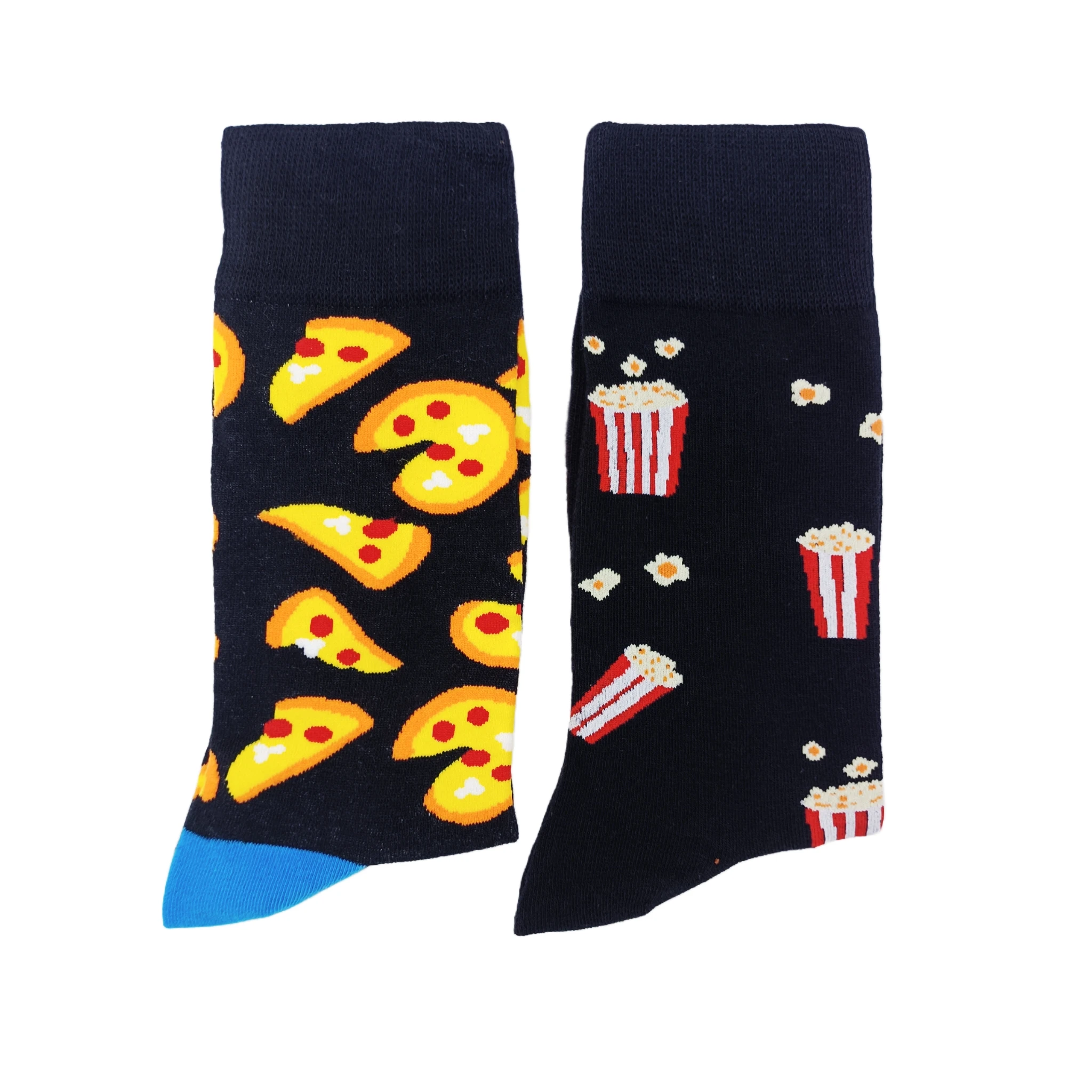 2 Paar Food-Serie Herbst- und Winter-Cartoon-Anime-Socken in der Mitte der Wade, japanisches personalisiertes Pizza-Popcorn in trendigen Strümpfen