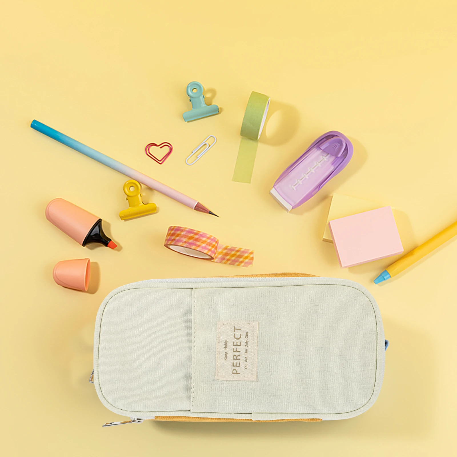 

Large Capacity Pencil Case Kawaii Yellow Pencil Bag for Kids Students Teachers Office Staff Lightweight Canvas Storage