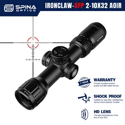 SPINA OPTICS IronClaw HD 2-10x32 AO LPVO Sight Super Compact Parallax 7.5yds to Infinite WideAngle Glass Etched Reticle 22LR.223