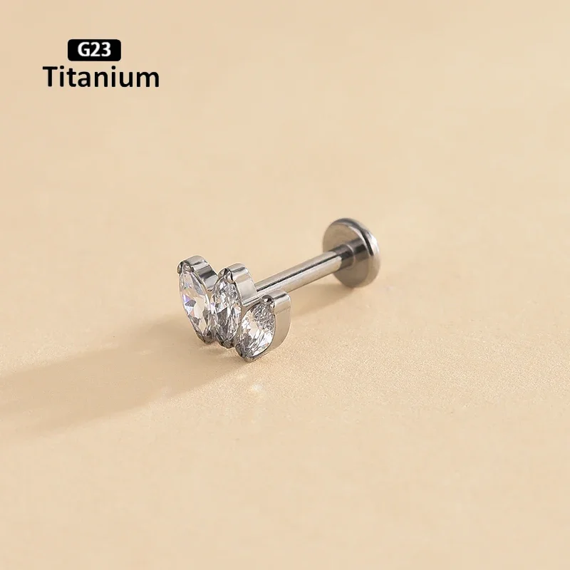 

1PS G23 Titanium 16G Labret Piercing Ball Round Ear Stud CZ Zircon AB Stone Ear Cartilage Tragus Helix Conch Piercings Jewelry