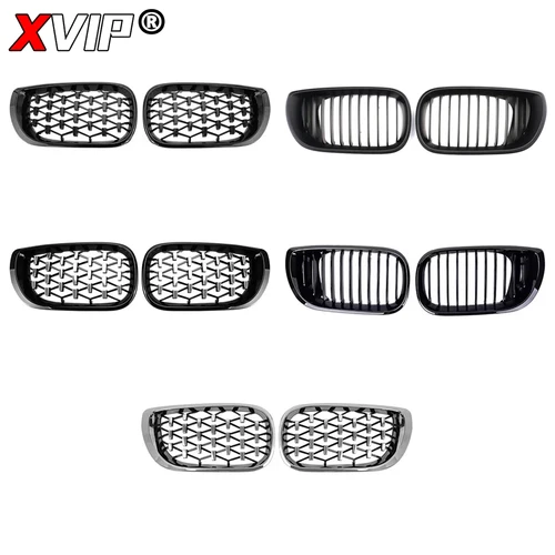 Imagen 2 del producto Rejillas de carreras de riñón delantero estilo línea única brillante XVIP para BMW Serie 3 E46 325i 4 puertas 2002-2004 parrillas superiores estilo diamantes