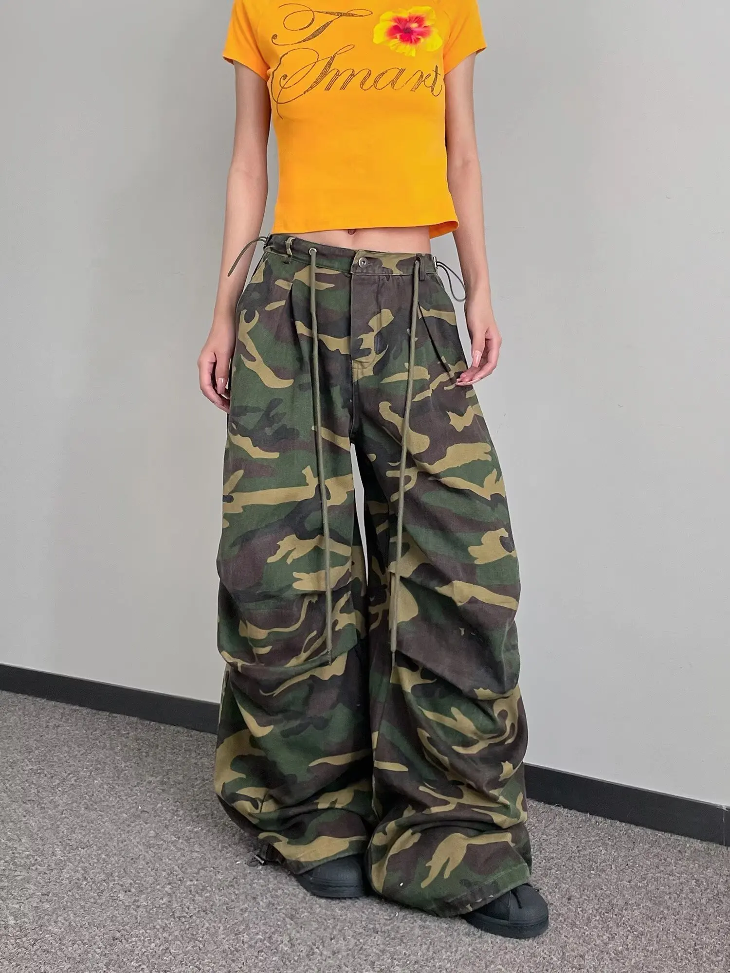 

American Retro Wide Leg Camouflage Paratrooper Work Pants ex Loose Hip Hop Street Dance Casual Floor-Length Pants