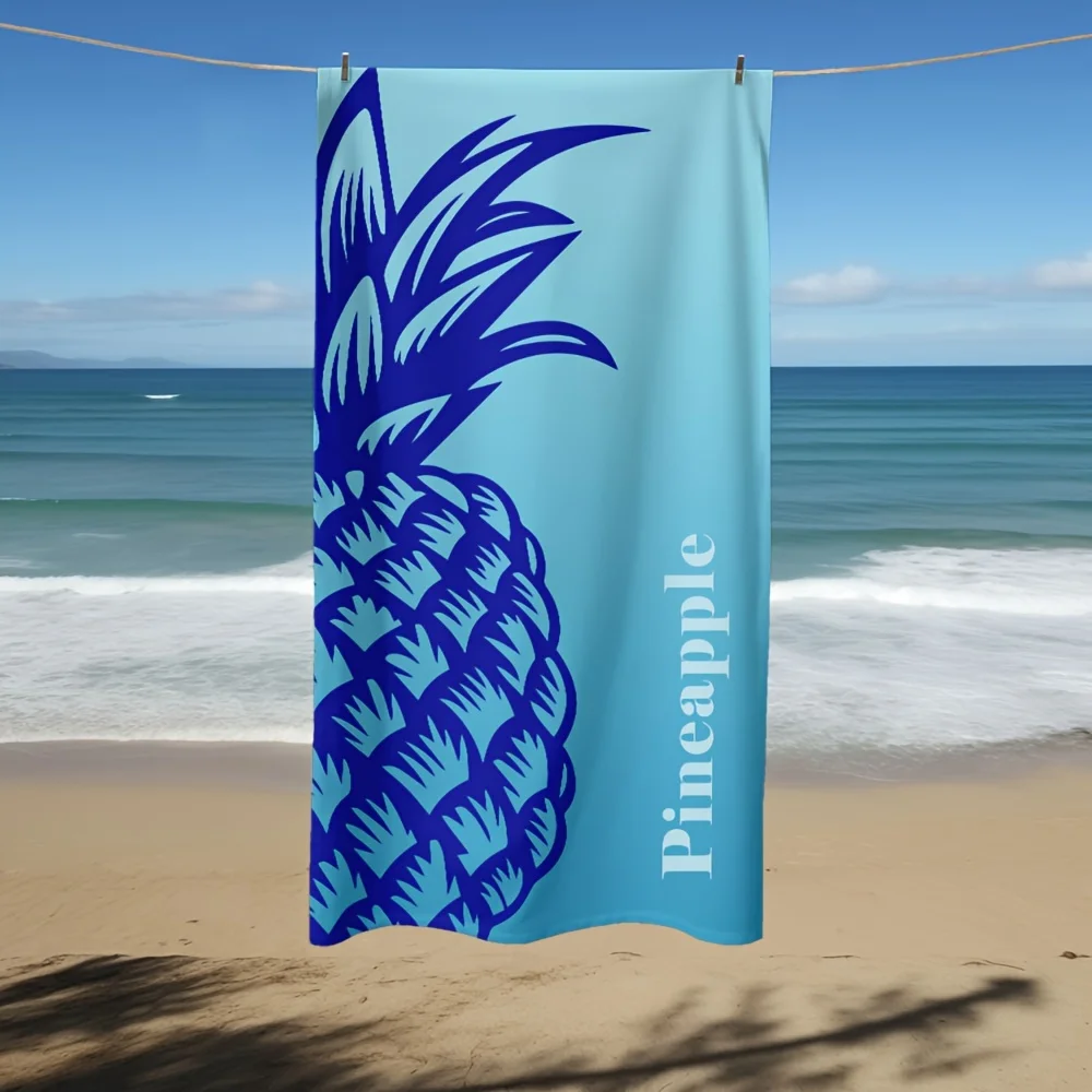 Blue Pineapple 2D Flat Printed Microfiber Beach Towel 1PC Sandproof Waterproof Seaside Holiday Sunbath Lounger Chair Cover