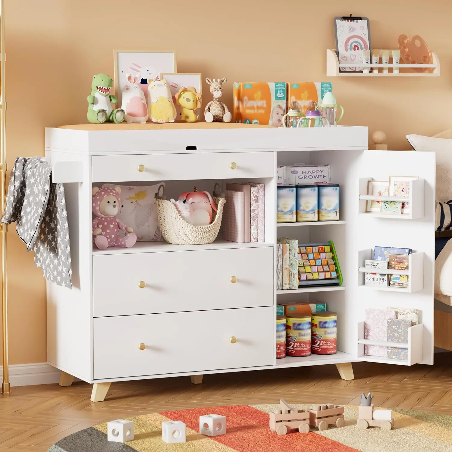Baby Changing Table, Modern Diaper Changing Station, Changing Table for Nursery with 2 Drawers & Shelves White