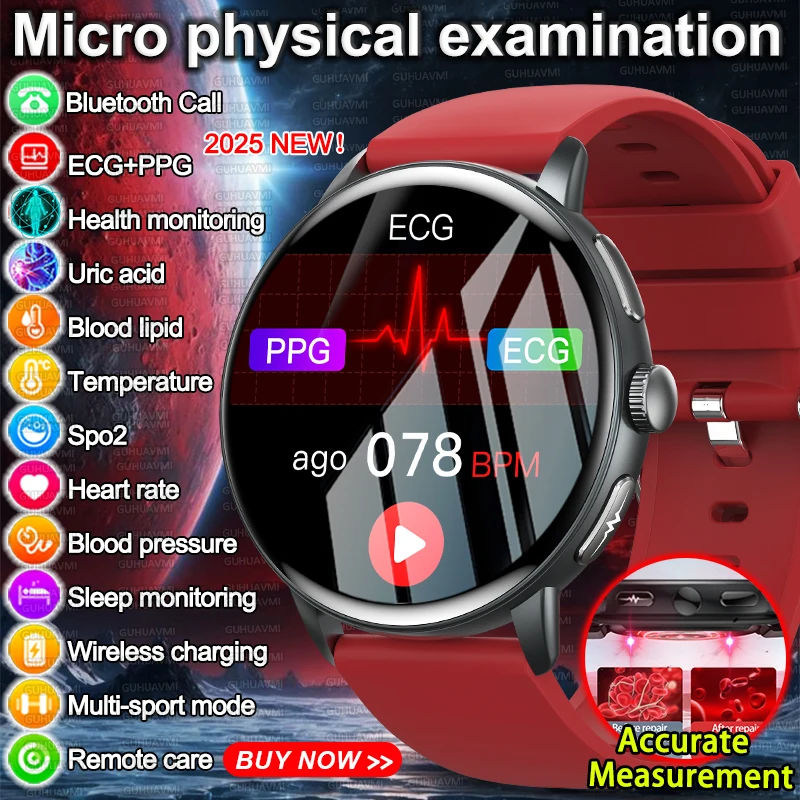 

2025 Brand-new Micro Physical Examination AI Intelligent Q&A Health Smart Watch Blood Lipids BP Uric Acid ECG+PPG Call Bracelet