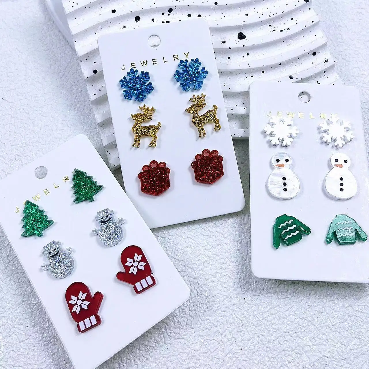 3-Pair Christmas Earnail Set Christmas Tree Snowflake Santa Claus Snowman Elk Earrings Accessories