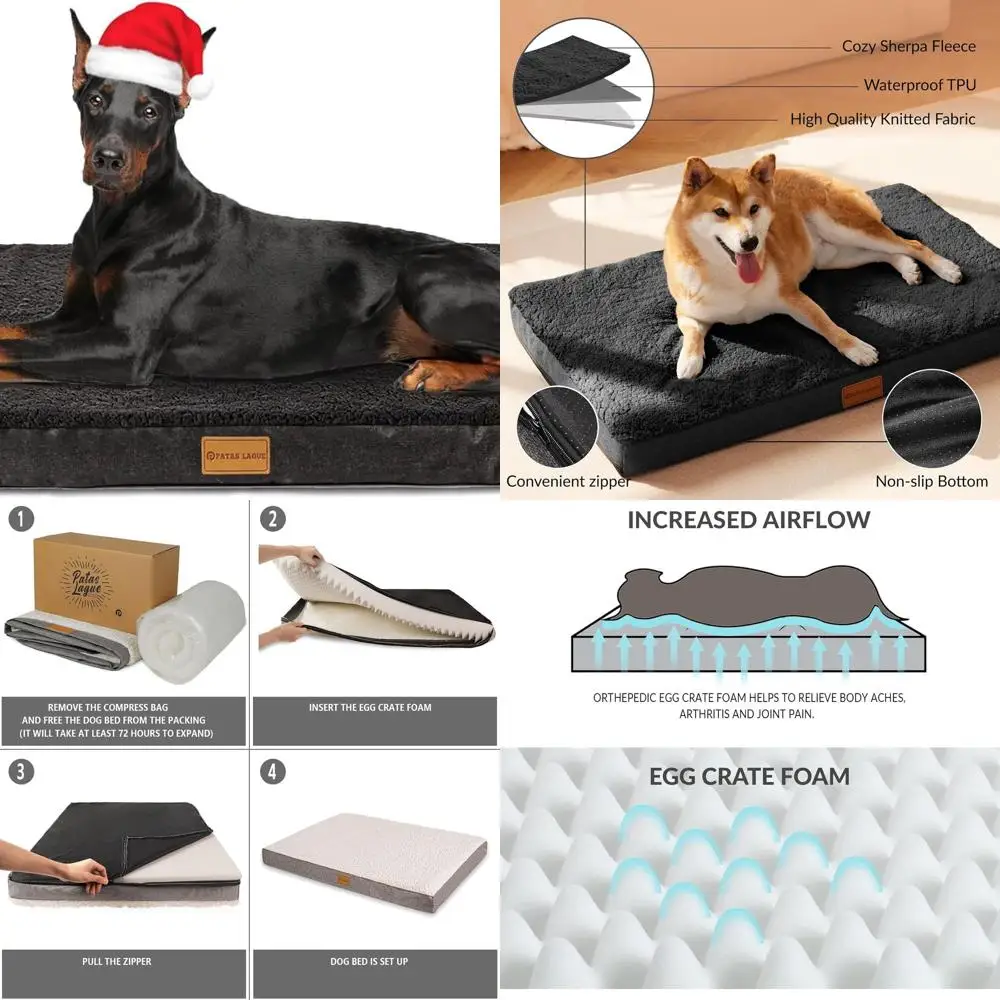 

Large Orthopedic Dog Bed, 56x40 Waterproof Foam Mattress with Removable Cover and Anti-Slip Base, Black