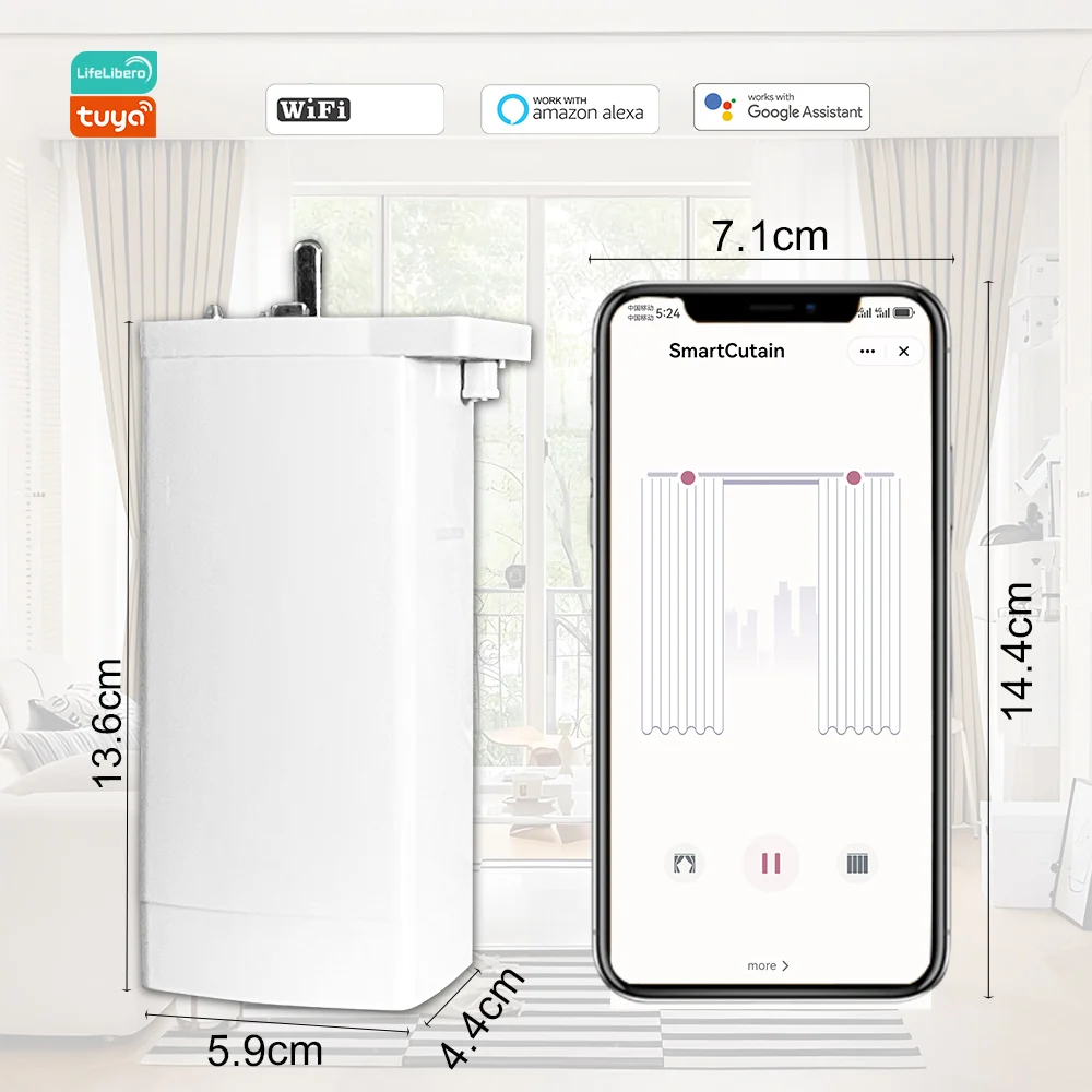 

Умный мини-мотор для штор Tuya Wifi с управлением через приложение Smart Life, поддержкой Alexa и Google Assistant для автоматизации умного дома