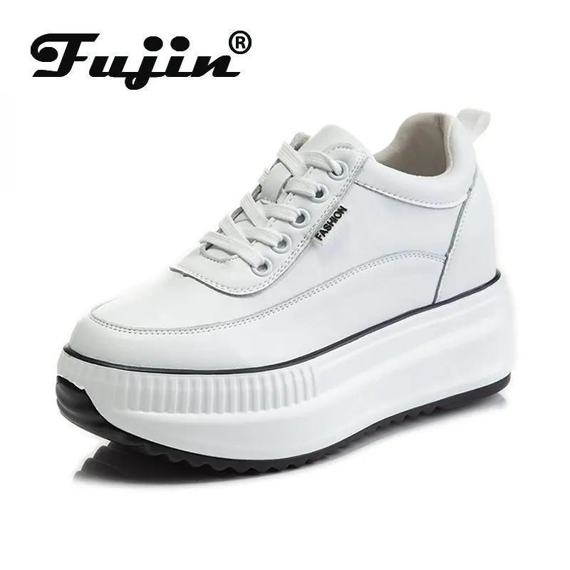 Fujin 8cm Dad Shoes Chunky Sneakers Wedge Heel Platform White Mesh Hollow Shoes Casual Shoes Sneakers Vulcanized Shoes Winter