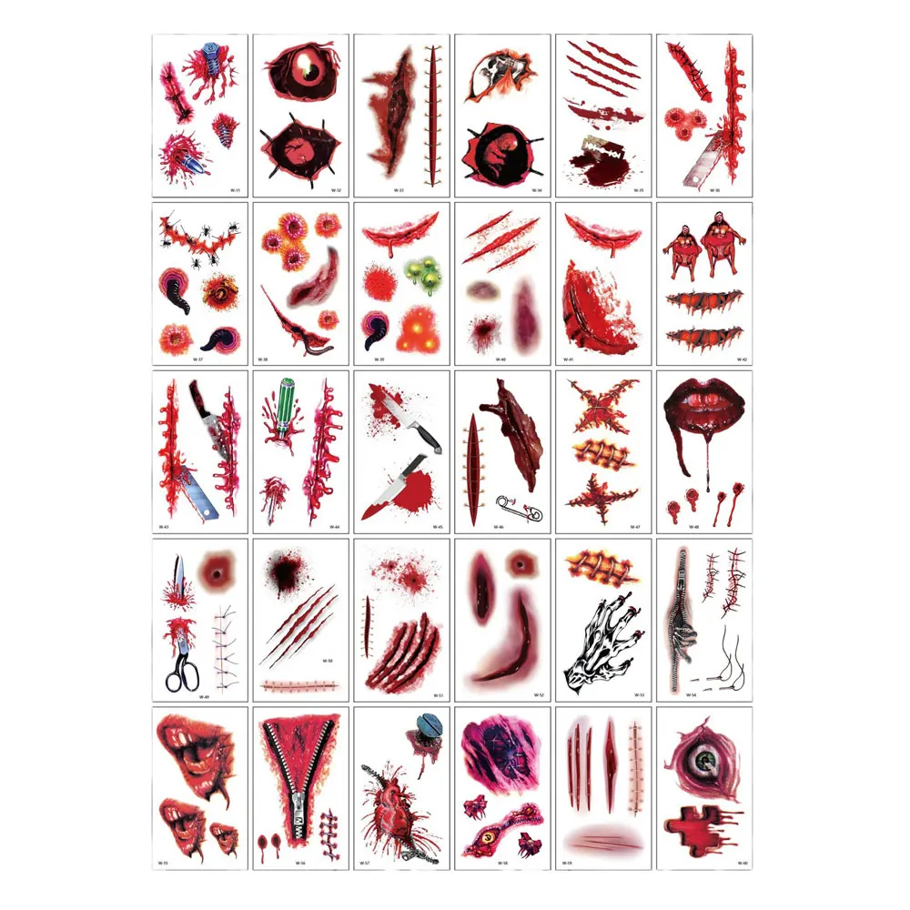 30 pezzi di cicatrice impermeabile tatuaggio finto ragnatela trucco viso di Halloween tatuaggio tatuaggio temporaneo
