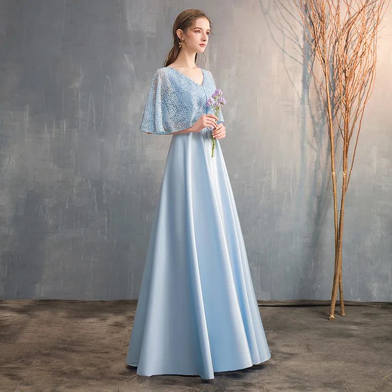 Fashionable New Chorus Dress Women's Evening Dress Elegant Long One Shoulder Drifting Sleeves V-neck Host Dress Performance