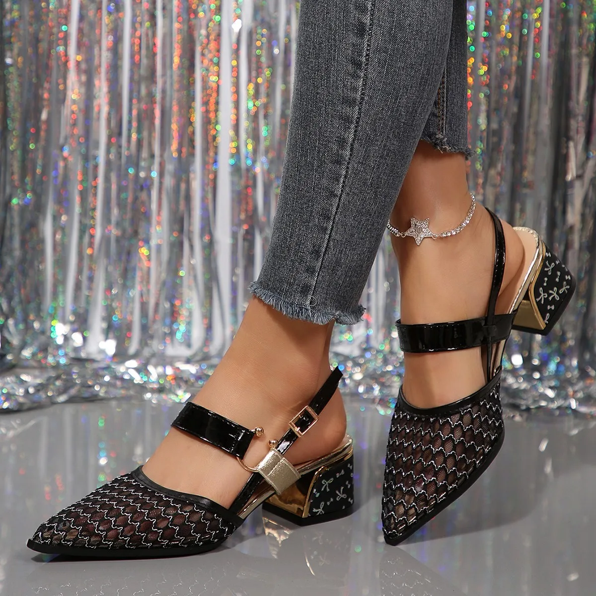 

2026 Summer New Women Fashion Rhinestone Pointed Sandals Comfortable Breathable High Heel Sandals Style Cool Shoes for Women